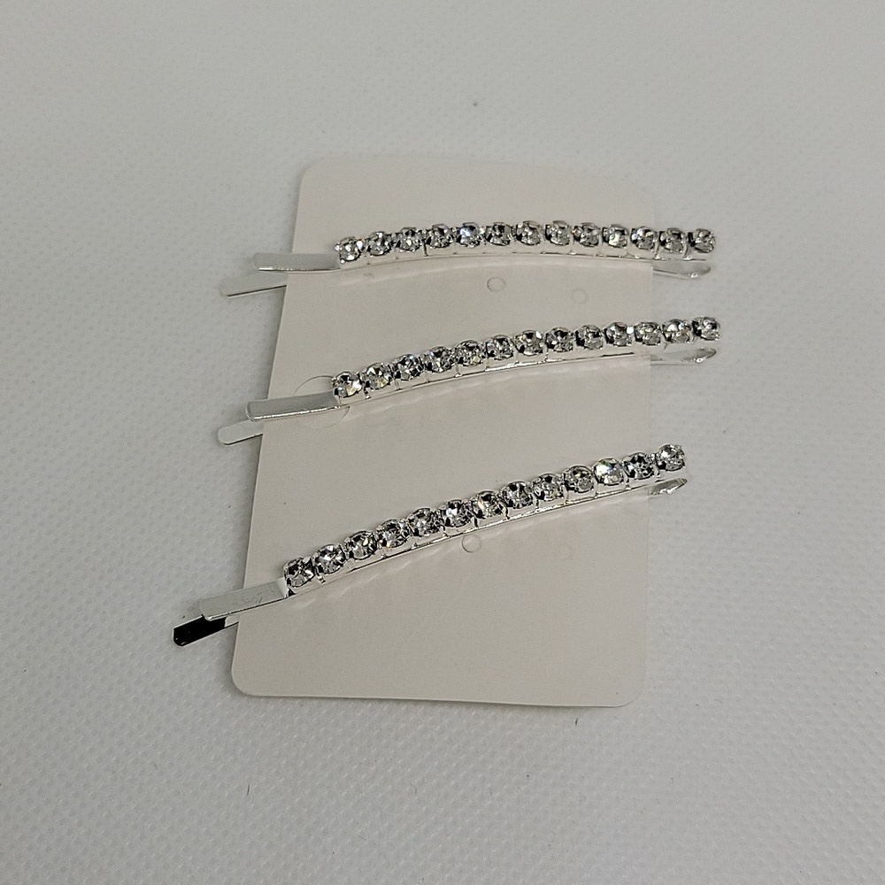 Rhinestone Silver Tone 2.5" Hair Pins Set of 3